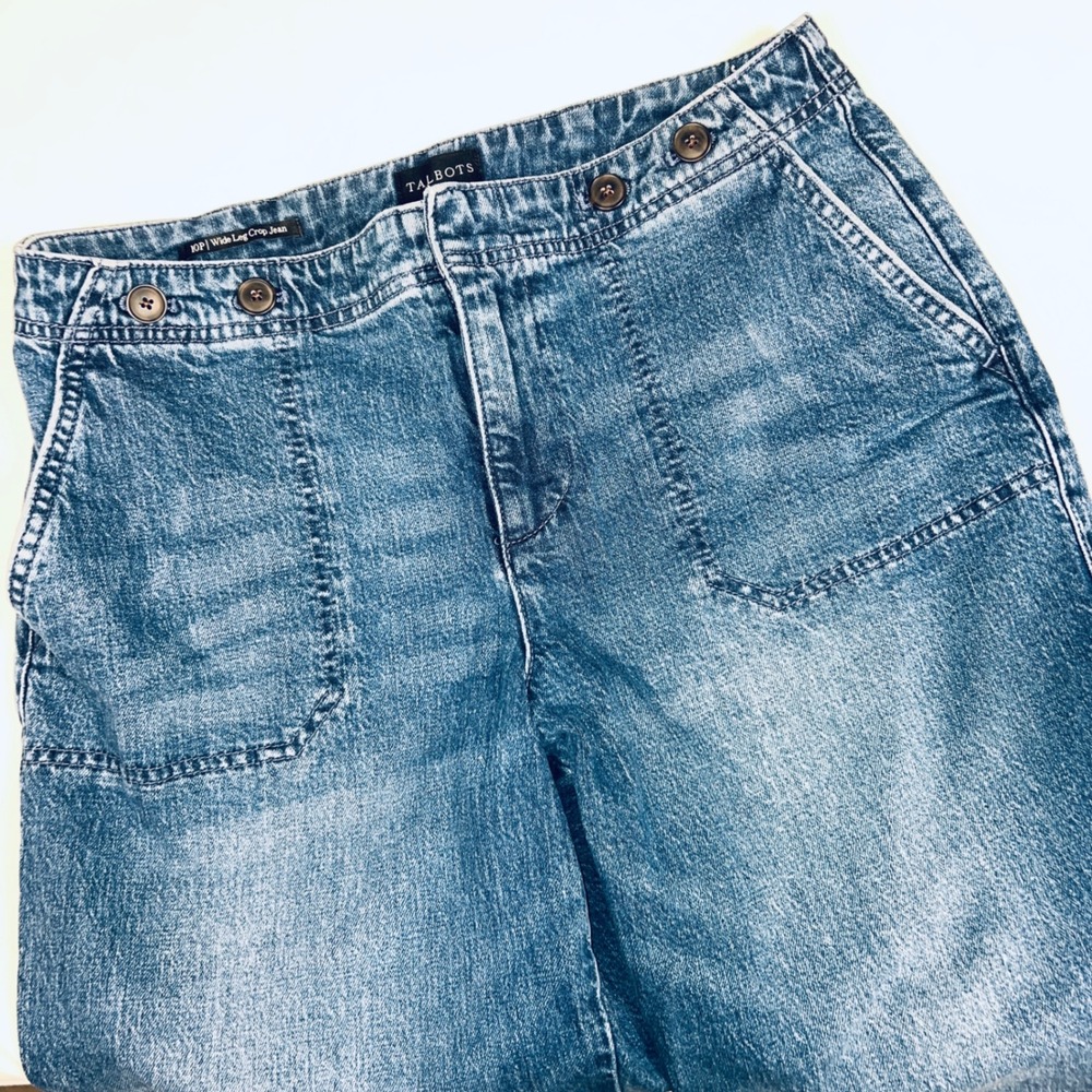 Talbots Wide Leg Crop Jean Cora Wash Button Detail Petite Size 10P